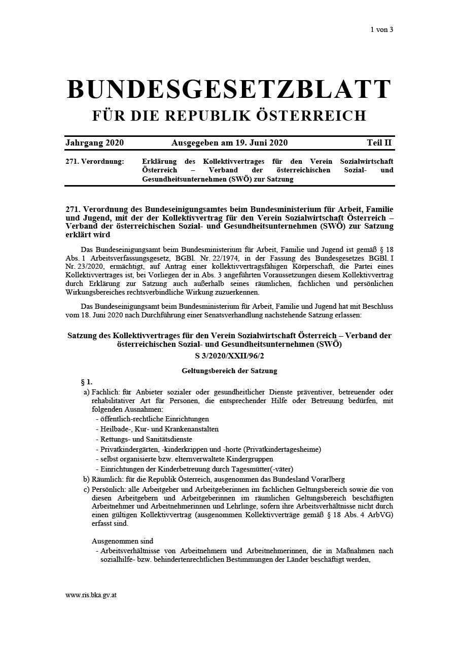 Satzungserklärung des Kollektivvertrages für den Verein Sozialwirtschaft Österreich (SWÖ)
