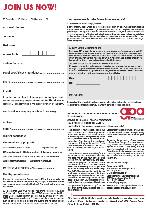 Membership registration form