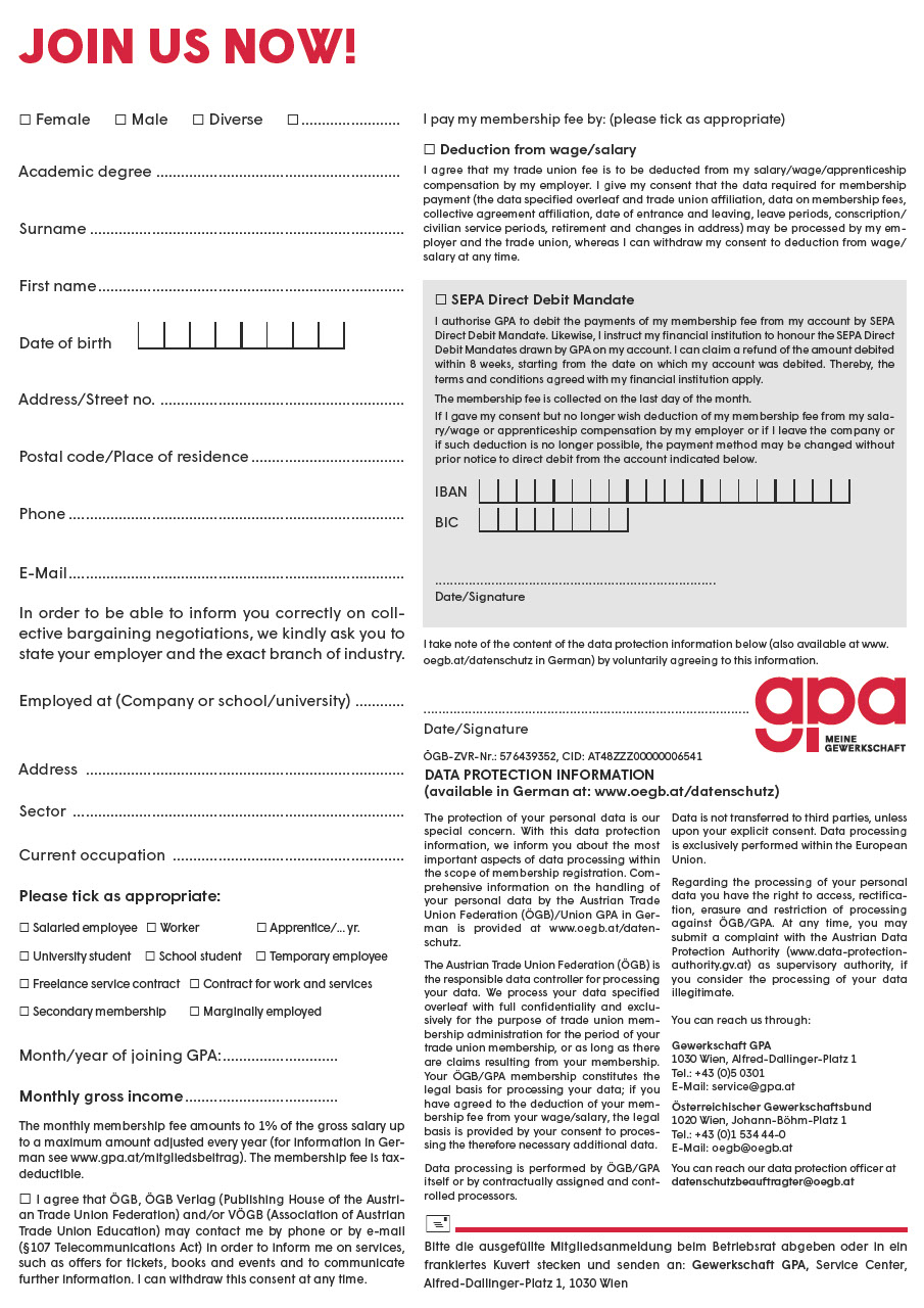Membership registration form