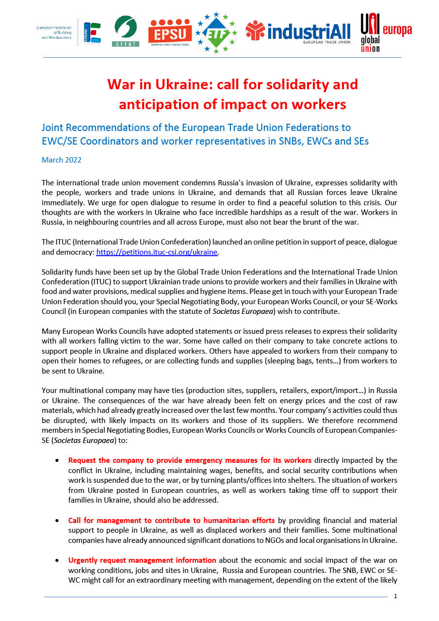 (EN) Call for solidarity and anticipation of impact on workers