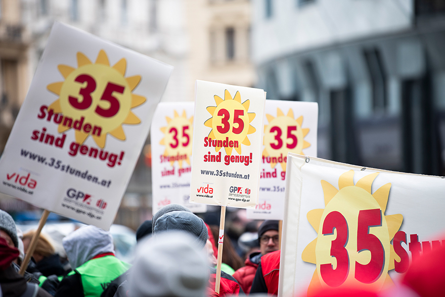 Gewerkschaften GPA-djp und vida fordern weiter 35-Stunden-Woche